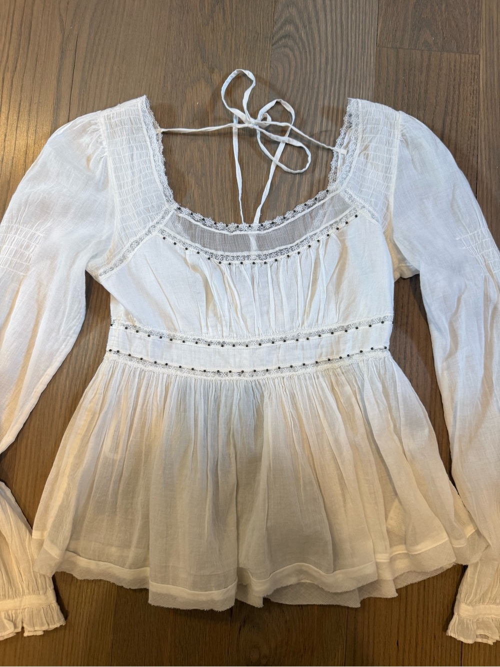 Free People Ivory Peasant Blouse with Lace Insets